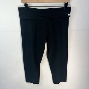 PINK Victoria Secret Yoga Pants Womens M Black Cropped Legging Yoga Dog Logo Y2K